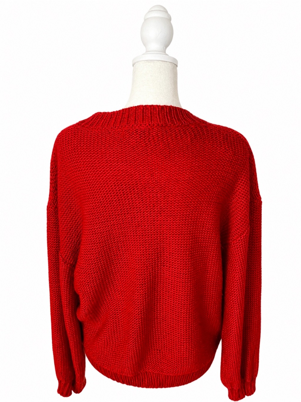 ANDREE BY UNIT Red Crewneck Heart-Bobble Knit Sweater - Picture 3 of 3